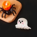 Ghost-shaped Halloween hair claw clip in pearlescent white with cute cartoon facial expression - Pearlescent White Ghost-Smiling Expression