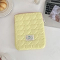 Quilted heart pattern lemon yellow tablet sleeve with HAPPY patch and pink zipper - 11" / Yellow