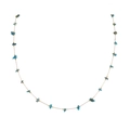Detail view of gold chain necklace with natural blue crushed stone beads and Evil Eye charm - Light Blue Stones (Gold)