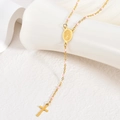 Detail of 18K gold plated stainless steel rosary with pink beads and Virgin Mary medal - Pink