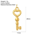 Goldener Herz-Schlüsselanhänger aus Edelstahl, 28 mm Länge und 11 mm Breite für DIY - Herz Schlüssel