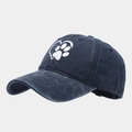 Navy blue washed cotton baseball cap with white heart paw print in 45-degree angle view - Adjustable / Navy Blue