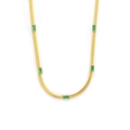 Elegant gold-plated herringbone necklace with five emerald-cut green cubic zirconia stones - Necklace / Gold + Green Zirconia