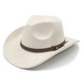 Detail of light beige felt cowboy hat with brown leather band and gold buckle - M(56-58cm) / Beige Suede