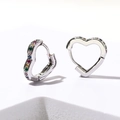 Elegant silver heart earrings with colorful zircon stones in a sleek geometric setting - E530-Heart Multicolor / Silver