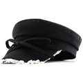 Berretto newsboy nero da donna con bordo in pizzo bianco e dettaglio fiocco dolce - Taglia unica / Nero