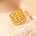 Macro shot of gold-plated multi-layer titanium steel ring with subtle circular details - Five-Layer Circle Style (BJGR0128)
