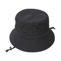 Detail of black sun hat with adjustable windproof drawstring and breathable stitching - Black