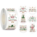 Rouleau de 500 autocollants Joyeux Noël ronds variés pour décorer vos paquets cadeaux - 2,5 cm/1 Pouce / KP196 Bois de Noël