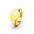 Polished S925 sterling silver signet ring with gold finish and oval flat top design - NMR02-Smooth Oval Signet Gold Ring-Size 11
