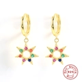 Golden 925 sterling silver star earrings with colorful gemstones and center cutout design - Gold (Multi-color Zircon North Star)