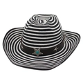 Striped wide-brim jazz straw hat with leather belt and star detail for summer beach travel - One Size(56-58cm) / Black and White