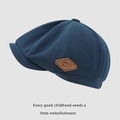 Classic blue cotton newsboy cap for kids with a premium leather patch accent - Mountain Leather Patch Style / Navy Blue