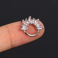 Silver hinged segment ring with marquise-cut zircons for nose or ear piercings - Style 7 / Silver