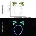 Christmas fluorescent headband with holly leaves and candy canes in normal and UV light - Berry & Candy Cane Style