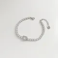Silver stainless steel tennis bracelet with a rectangular zircon and lobster clasp - Stainless Steel/Zirconia / Silver Rectangular Main Stone Style (SBP401)