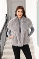 Detail of high-quality grey faux fur vest showing premium fluffy texture and chic wide collar - S / Gray