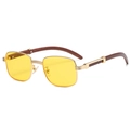 Gafas de sol cuadradas de lujo con lentes amarillas, montura dorada y patillas de madera oscura - Marco Dorado Lentes Amarillas