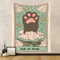 Dettaglio dell'arazzo gatto Ace of Paws con stampa tarot vintage su muro a trama - 73X95CM / GT220202-25 (Ace of Paws)-Brushed
