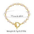 Detailed shot of pearl bracelet with gold OT buckle and size info 17cm 8.7g - KB0213-Pearl String with OT Buckle