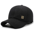 Men's winter baseball cap in black wool blend with vintage metal crest emblem detail - Adjustable / Black