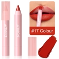 Matte Lippenstift-Stift in Farbe #17 Rot mit Anwendung auf den Lippen und Farbmustern - LP-A17