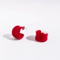 Fashionable minimalist glossy red C-shaped hoop earrings with a thick modern design - New Year Red