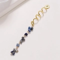 Boho golden spiral hair ring featuring natural blue stone charms for braided hair styles - Navy Blue Long E9201