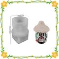 DIY mushroom house silicone mold with finished resin candle jar and size dimensions - Mushroom House Ornament 002