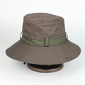 Waterproof outdoor boonie hat in tan with green ribbon and adjustable chin strap - Adjustable / Coffee