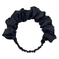 Elastic pleated black satin wide headband with smooth silk texture for women - Black
