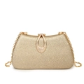 Chic gold glitter evening clutch bag with sparkling diamond buckle and chain strap - Gold