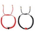 Handgewebte Herz-Armbänder in Rot und Schwarz mit verstellbarer Kordel und Goldperlen - Rot & Schwarz Paar (Einfache Packung)