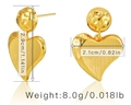 Detailweergave van hartvormige oorbellen met afmetingen 2,9cm bij 2,1cm en 8,0g gewicht - Geborstelde Bal Hart Hanger