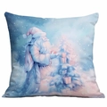 Funda de cojín navideña azul con Papá Noel y árboles de Navidad nevados decor - Papá Noel y Árbol (CDR350-1)