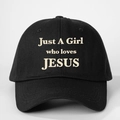 Schwarze Baseballkappe aus Baumwolle mit Just A Girl Who Loves Jesus Aufdruck - Einheitsgröße / Schwarz