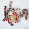 Detailed set of gingerbread plush dog toy and red-green cotton rope knots for pets - 6-Piece Set (470g)