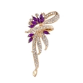 Elegant gold ribbon brooch with purple marquise gems and white crystal floral details - Purple Ribbon Flower