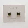 Square green zircon stud earrings in 925 sterling silver with four-prong setting - 925 Silver / Olive Green