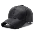 Berretto da baseball in pelle nera da uomo, cappello invernale caldo con finitura ruvida - Regolabile / Nero