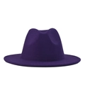Detail of dark purple wool fedora hat featuring a classic pinch front crown and flat brim - Adult 56-60cm / Thickened Hardened Purple