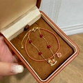 18k gold plated double chain bracelet with red beads and horse pendant in a gift box - 18K Gold Plated / Rocking Horse Coin Double Layer Style (HB5065)