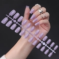 Glossy lavender square long fake nails with UV top coat on purple display rack - Lavender (CFL-16)