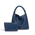 Deep blue woven leather hobo bag and matching zippered pouch in a two-piece set - Navy Blue