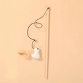 Cat teaser toy featuring a wooden wand with a white plush bird and soft brown feathers - Chicken Pattern