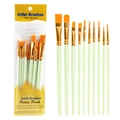 10-piece light green artist brush set with golden ferrule for watercolor and acrylic - 10-Piece Set / Mint Green