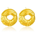 Lava-textured irregular golden round earrings in stainless steel with a mirrored finish - Lava Hammered Irregular