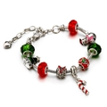 Festive Christmas charm bracelet with snowman, tree, and candy cane beads in red and green - SD-0018 Red Santa Claus Style