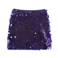 Gros plan détaillé sur les grandes paillettes rondes violettes d'une mini-jupe de fête - XS / Bleu Marine