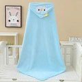 Soft blue coral fleece hooded baby towel with cute animal embroidery for newborns - 80*80cm / Blue Chick